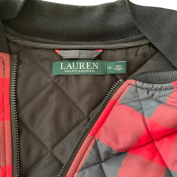 LAUREN RALPH LAUREN Women's Size 1X Red Black Buffalo Check Plaid Front Zip Vest - Picture 4 of 7
